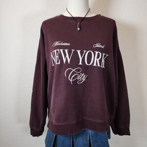 H&M New York City Manhattan Island Burgundy Sweatshirt Large‎ Womens